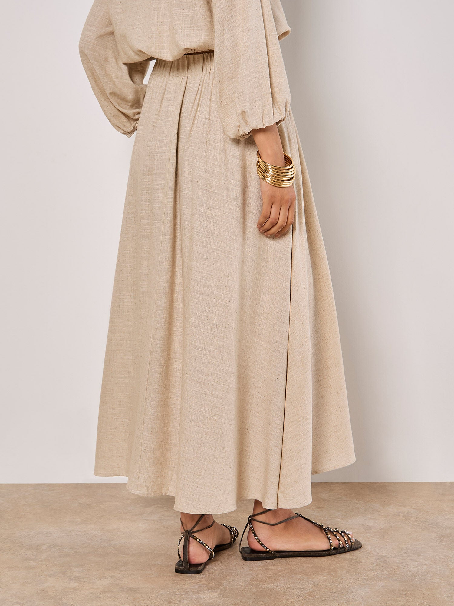APRICOT LINEN BLEND GATHERED A LINE MAXI SKIRT